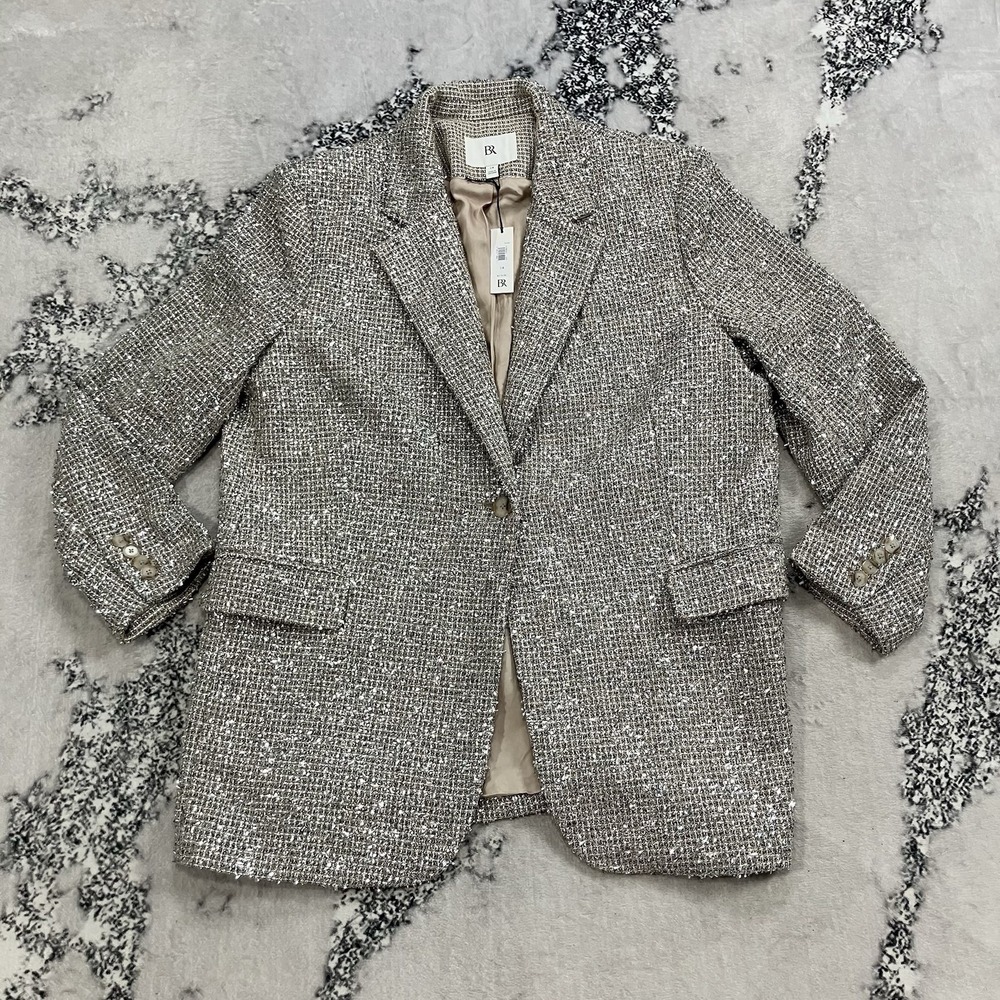 BR Tweed Blazer Womens Size 14 NWT Textured Career Jacket Neutral Boucle